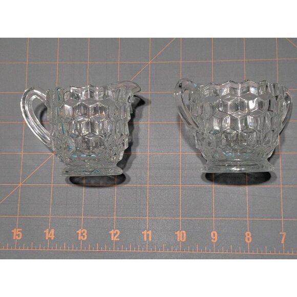 Vintage Fostoria American Clear Glass Cream & Sugar Set - Picture 1 of 12
